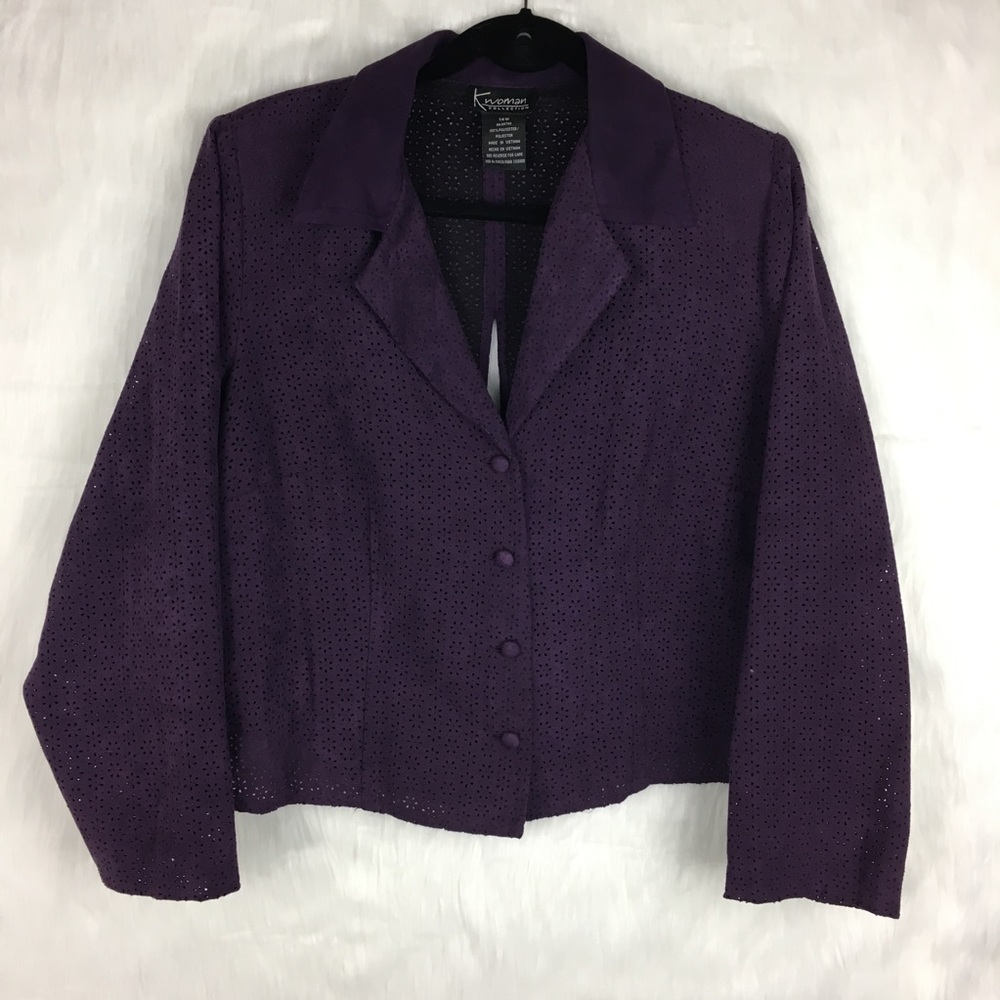 ✨Purple Laser Cut Faux Suede Blazer
